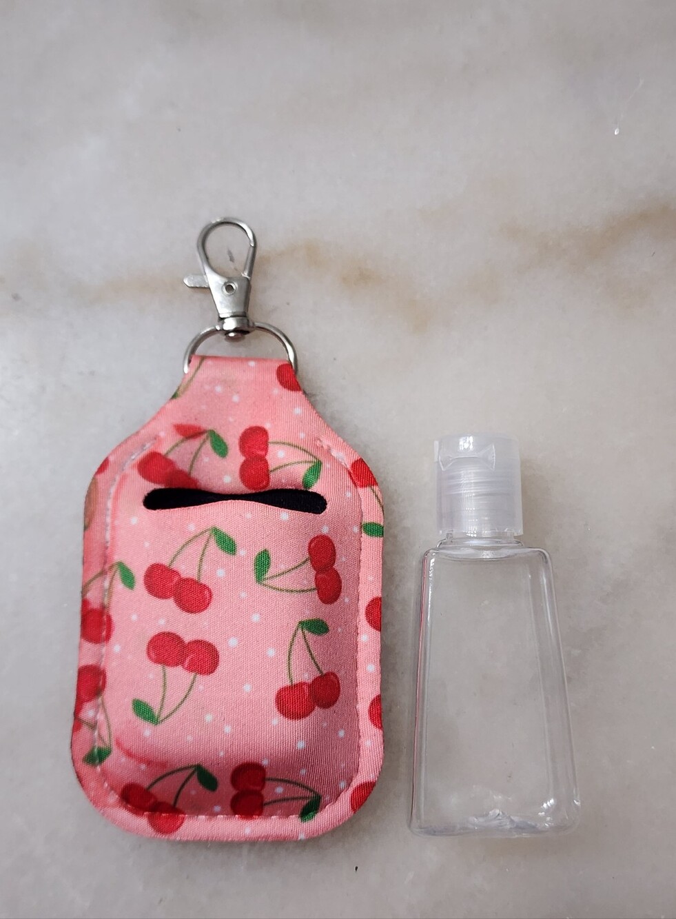 Cherry Print Pink Hand Sanitizer Holder Keychain